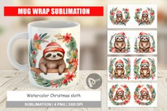 Mug Wrap Design Watercolor Christmas sloth Product Image 1