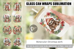 Glass Can Wraps Watercolor Christmas sloth Product Image 1
