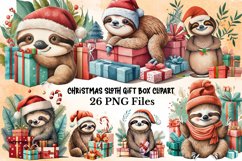 Watercolor Christmas Sloth Gifts Clipart Product Image 1