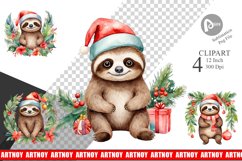 Clipart Watercolor Christmas Sloth Product Image 1