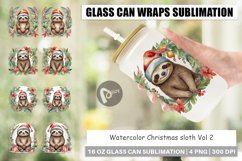 Glass Can Wraps Watercolor Christmas sloth Product Image 1