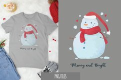 Watercolor Christmas Snowman, Merry and Bright Text Product Image 1