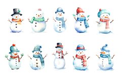Watercolor Christmas Snowmans. PNG Bundle. Product Image 3