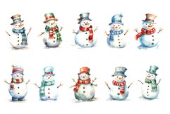 Watercolor Christmas Snowmans. PNG Bundle. Product Image 4