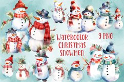 Watercolor Christmas Snowmen Clipart Product Image 1