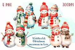 Watercolor Christmas snowmen in love Product Image 1