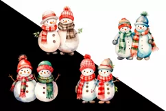 Watercolor Christmas snowmen in love Product Image 2