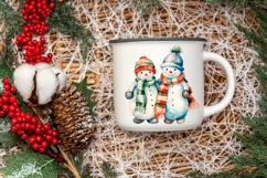 Watercolor Christmas snowmen in love Product Image 3