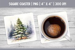 Watercolor Square Coaster Sublimation Design PNG | Tree Product Image 1