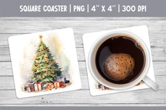 Watercolor Square Coaster Sublimation Design PNG | Tree Product Image 1