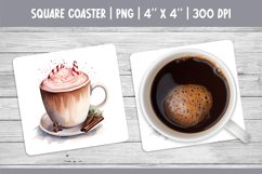 Watercolor Square Coaster Sublimation Design PNG | Hot Cocoa Product Image 1