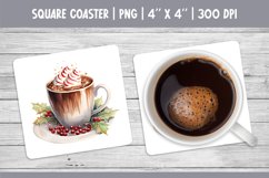 Watercolor Square Coaster Sublimation Design PNG | Hot Cocoa Product Image 1