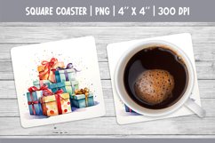 Watercolor Christmas Square Coaster Sublimation Design Gifts Product Image 1