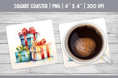 Watercolor Christmas Square Coaster Sublimation Design Gifts Product Image 1