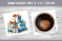 Watercolor Christmas Square Coaster Sublimation Design Gifts Product Image 1