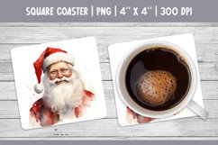Watercolor Christmas Square Coaster Sublimation Design Santa Product Image 1