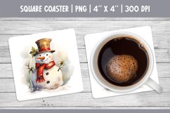 Watercolor Christmas Square Coaster Sublimation Snowman PNG Product Image 1