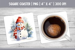 Watercolor Christmas Square Coaster Sublimation Snowman PNG Product Image 1