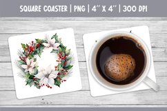 Watercolor Christmas Square Coaster Sublimation Wreath PNG Product Image 1