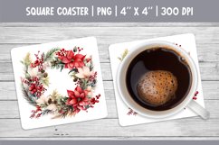Watercolor Christmas Square Coaster Sublimation Wreath PNG Product Image 1