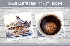Watercolor Christmas Square Coaster Sublimation Carousel PNG Product Image 1