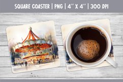 Watercolor Christmas Square Coaster Sublimation Carousel PNG Product Image 1