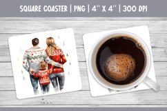 Watercolor Christmas Square Coaster Sublimation Family PNG Product Image 1