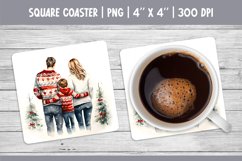 Watercolor Christmas Square Coaster Sublimation Family PNG Product Image 1
