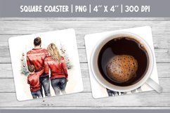 Watercolor Christmas Square Coaster Sublimation Family PNG Product Image 1