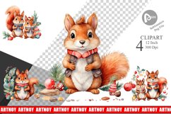 Clipart Watercolor Christmas Squirrel Product Image 1