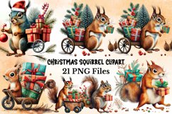 Watercolor Christmas Squirrel Gifts Clipart Product Image 1