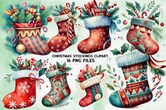 Watercolor Christmas Stockings Clipart Product Image 1