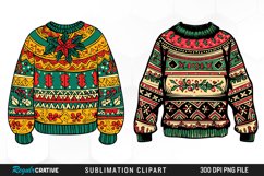 Watercolor Christmas Sweater PNG Set Clipart Product Image 1