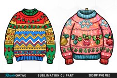 Watercolor Christmas Sweater PNG Set Clipart Product Image 1