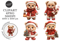 Watercolor Christmas Teddy Bear Clipart Product Image 1