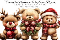 Watercolor Christmas Teddy Bear Clipart Product Image 1