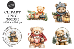 Watercolor Christmas Teddy Bear Clipart Product Image 1