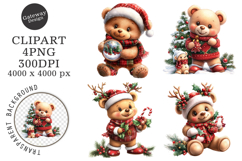 Watercolor Christmas Teddy Bear Clipart Product Image 1