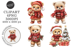 Watercolor Christmas Teddy Bear Clipart Product Image 1