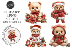 Watercolor Christmas Teddy Bear Clipart Product Image 1