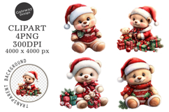 Watercolor Christmas Teddy Bear Clipart Product Image 1