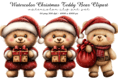 Watercolor Christmas Teddy Bear Clipart Product Image 1