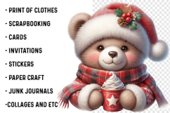 Watercolor Christmas Teddy Bear Clipart Product Image 2