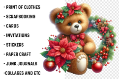 Watercolor Christmas Teddy Bear Clipart Product Image 2