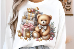 Watercolor Christmas Teddy Bear Clipart Product Image 3