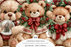 Watercolor Christmas Teddy Bear Clipart Product Image 1