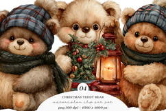 Watercolor Christmas Teddy Bear Clipart Product Image 1