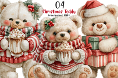 Watercolor Christmas Teddy Bear Clipart Product Image 1