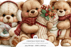 Watercolor Christmas Teddy Bear Clipart Product Image 1