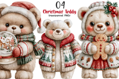 Watercolor Christmas Teddy Bear Clipart Product Image 1